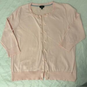 Talbots Women Pima Cotton 3/4 Sleeve Round Neck Cardigan Sweater Pink Size LP